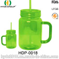 20oz en gros double paroi en plastique Mason Jar avec de la paille (HDP-0018)